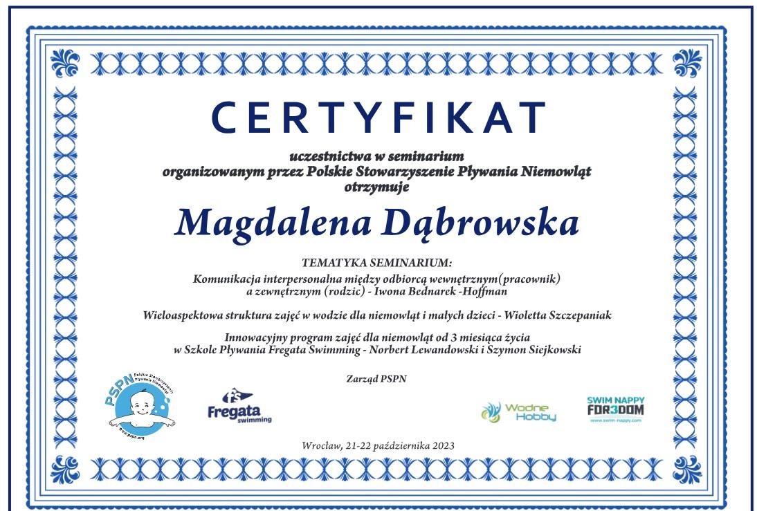 Certyfikat za udział w seminarium