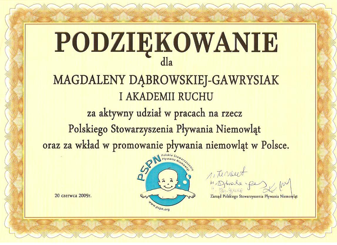 Podziękowanie za udział w pracach PSPN