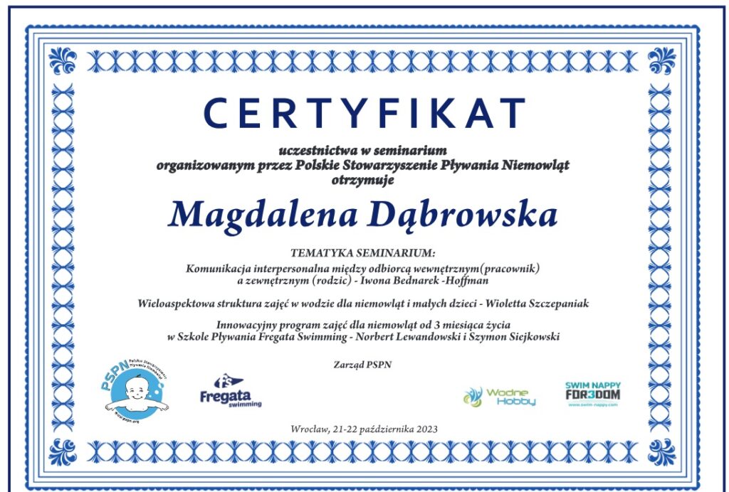 certyfikat za udział w seminarium akademii ruchu