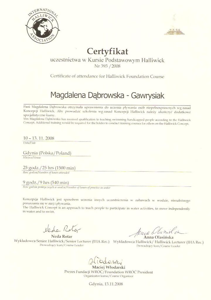 certyfikat uczestnictwa akademii ruchu