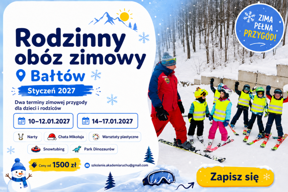 grupka dzieci jeździ na nartach